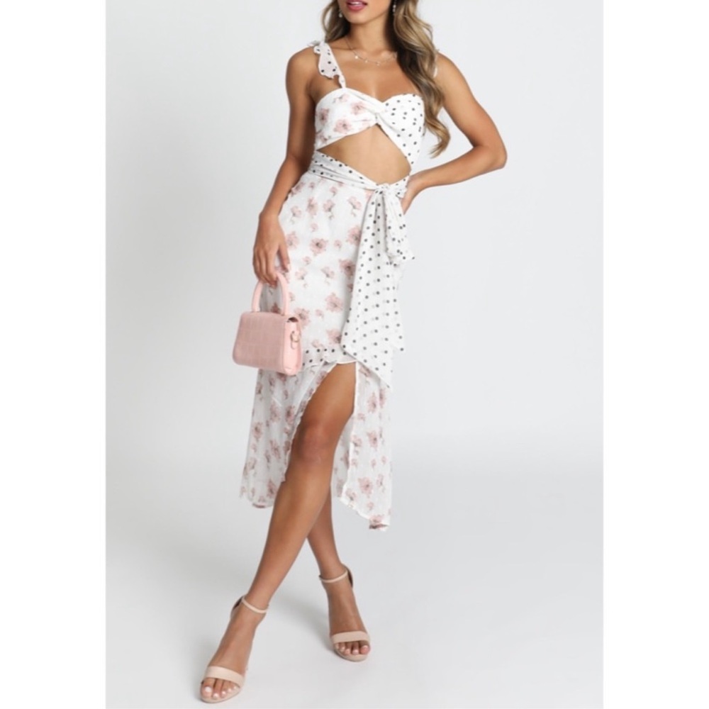 Showpo Pink and White Floral Midi Dress - Picture 2 of 2